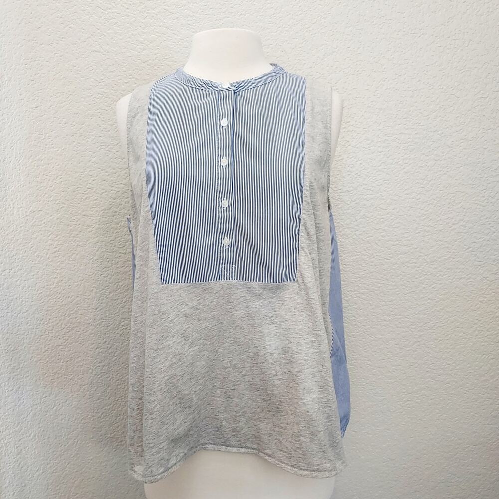 J. Crew Pin Stripe Chambray with Gray Cotton Sleeveless Size L